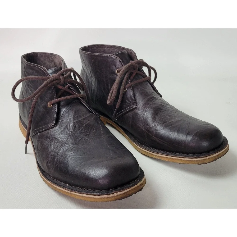 UGG Australia Leighton Mens Dark Brown Crinkled Leather Chukka Desert Boots 11.5